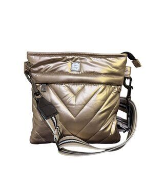 Think Rolyn Quilted Gold Metallic Crossbody Bag With Adjustable Strap